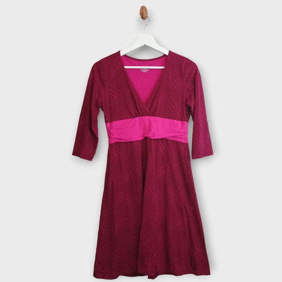 Patagonia Dress Womens Medium Red Pink Margot Geometric Stretch A-Line Fit Flare - Picture 1 of 5